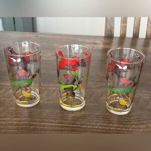 vintage set of 3 mid-century modern  Hazel-Atlas Pheasant highball glasses